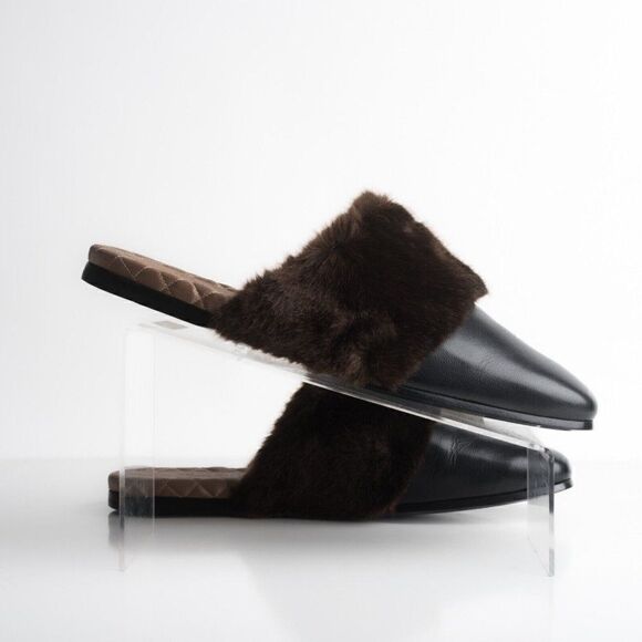 Gucci Mens Black Leather Mules Slippers Faux Fur Quilted Limed ed US 8.5 New main image 5